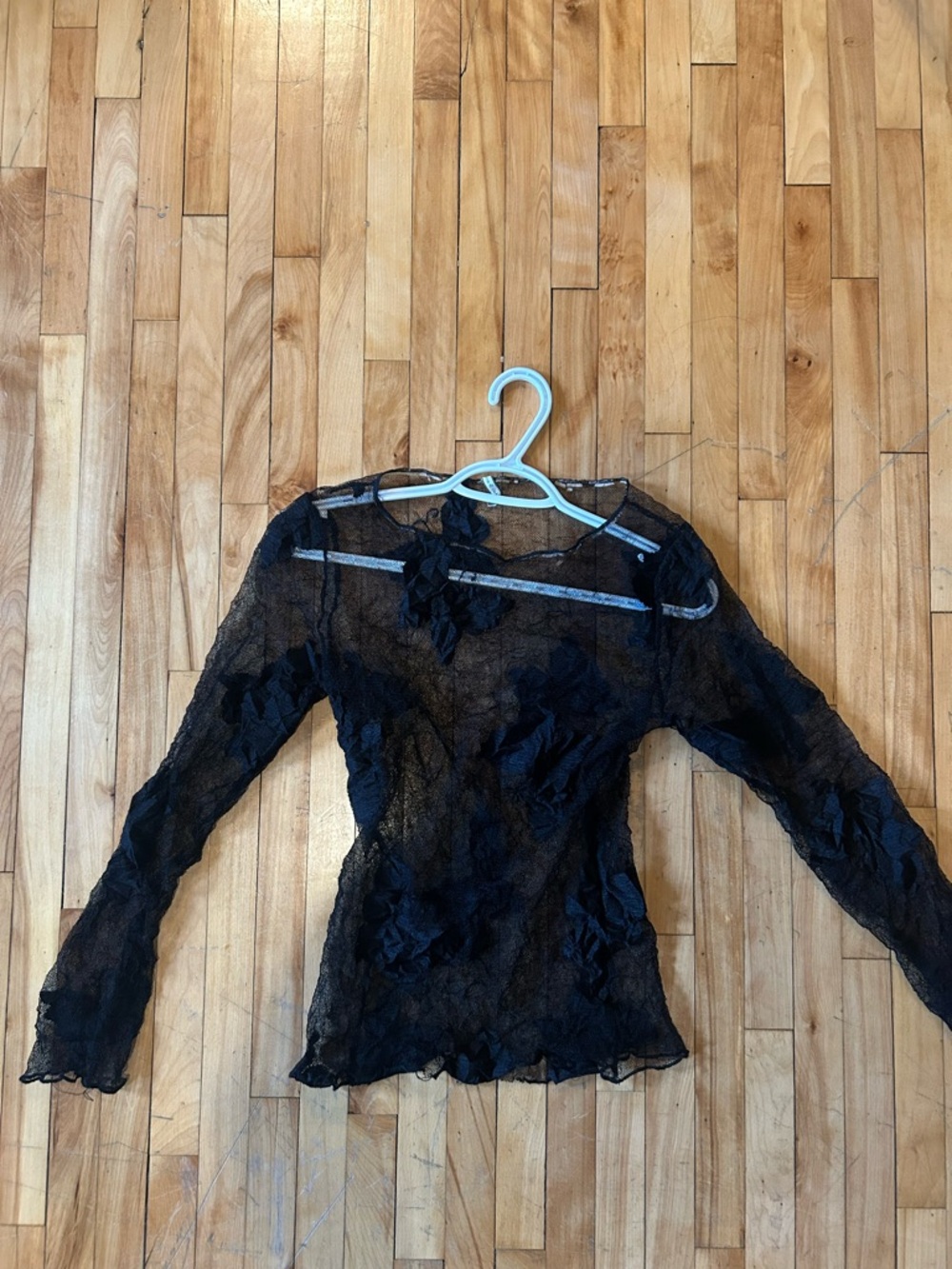 Sheer Black Floral Appliqué Long-Sleeve Top